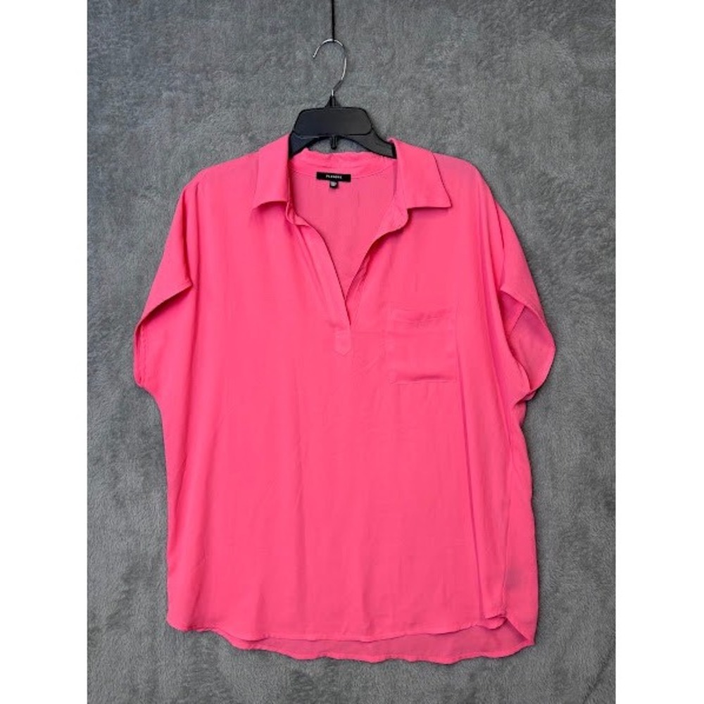 Pleione Womens Top XXL Coral Pink Collared Short Sleeve Blouse Oversized